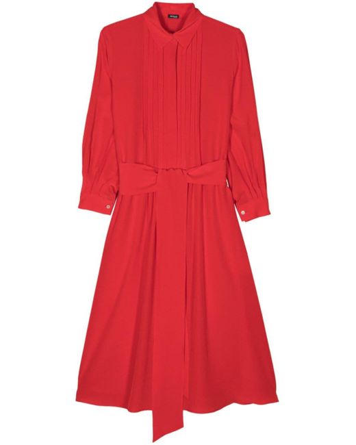 Kiton Red Pleat-Detail Silk Midi Dress