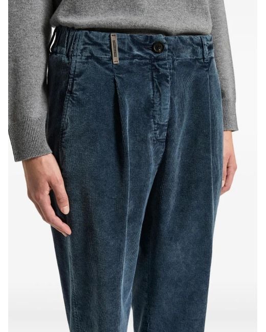 Pantalon En Velours Côtelé À Design Plissé Peserico en coloris Blue