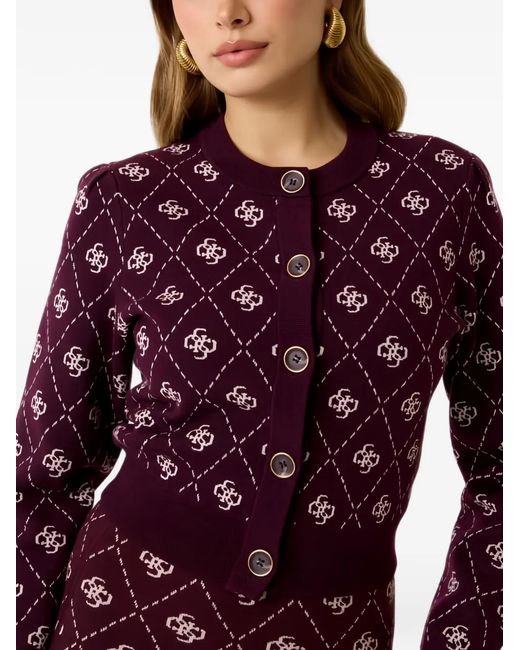 Guess Red Cardigan À Motif Monogrammé