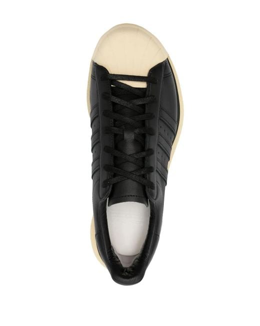 Y-3 Black Leather Sneakers With Contrasting Toecap And Logo Detail for men