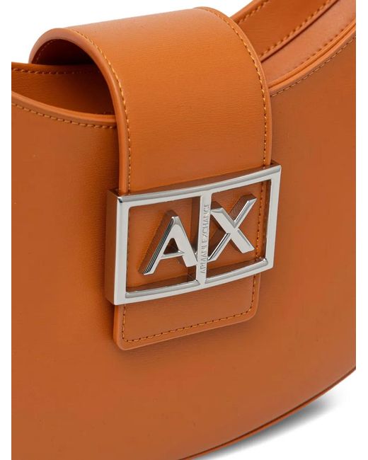 ARMANI EXCHANGE Orange Logo-Plaque Curved Tote Bag