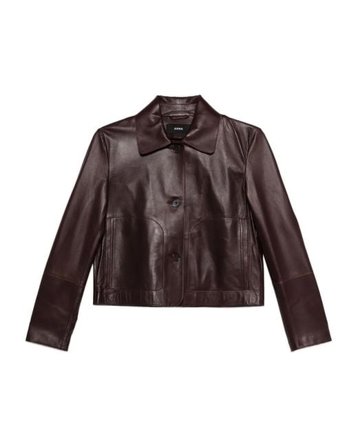Arma Brown Emy Button-Fastening Lambskin Leather Jacket