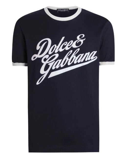 Dolce & Gabbana Blue Logo-Print Crew-Neck T-Shirt for men