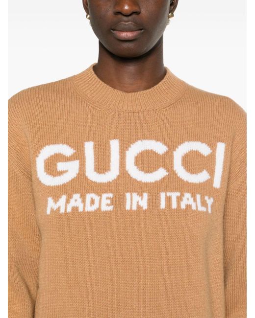 Pullover cropped in lana con intarsi di Gucci in Brown