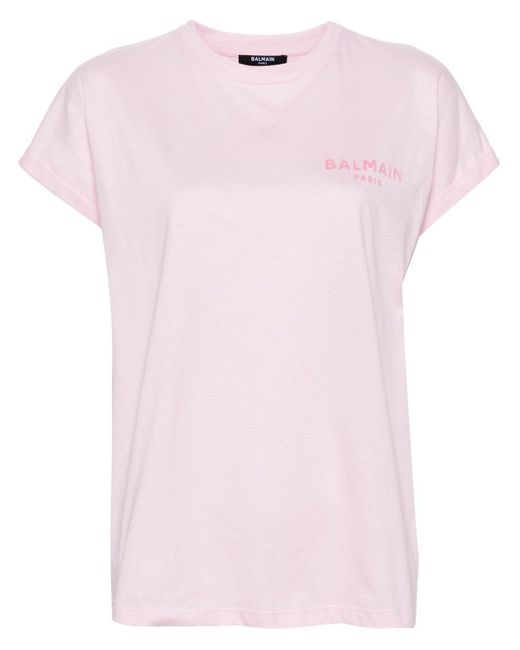 Balmain Pink T-Shirt mit beflocktem Logo