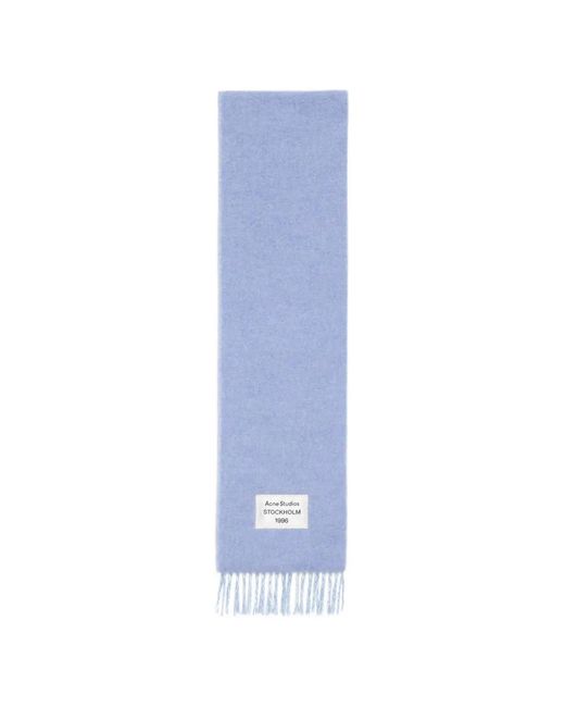 Acne Blue Fringed Logo Scarf
