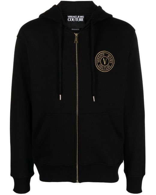 Versace Black Logo-embroidered Cotton Hoodie for men