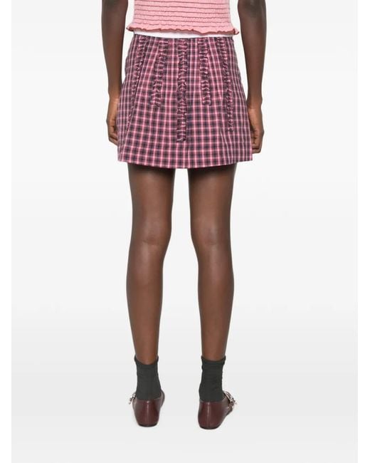 Damson Madder Red Glinda Ruffled Checked Mini Skirt