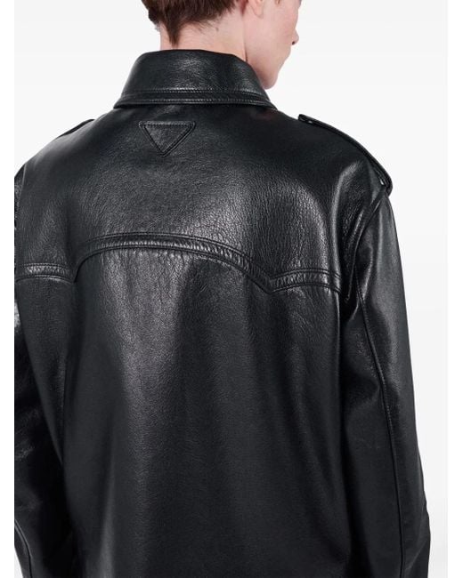 Prada Leren Bikerjack in het Black