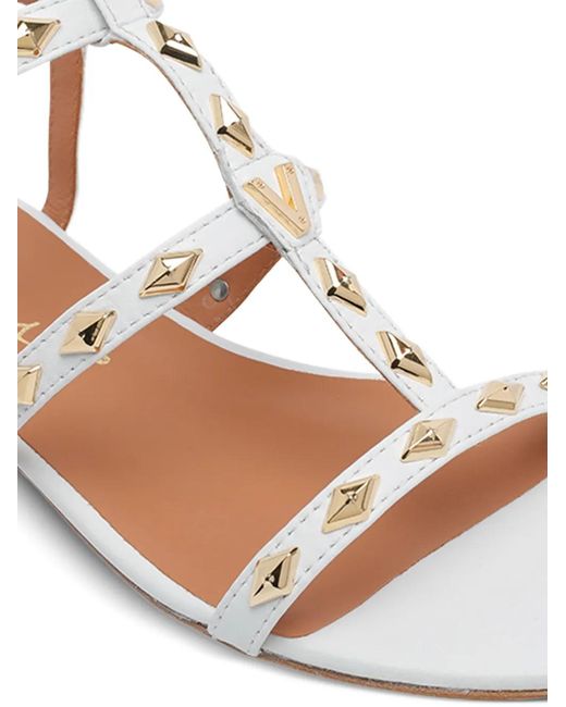 Via Roma 15 White Stud-Embellished Buckled Sandals