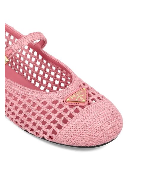 Prada Pink Crochet Ballet Flats