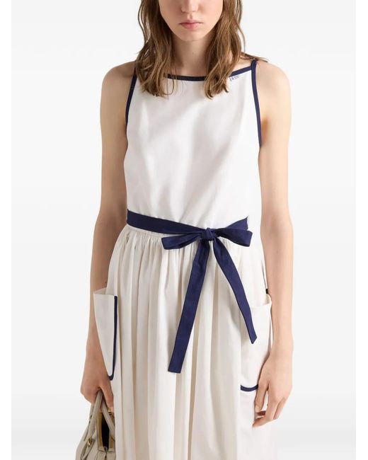 Prada White Slubbed Toile Sleeveless Dress