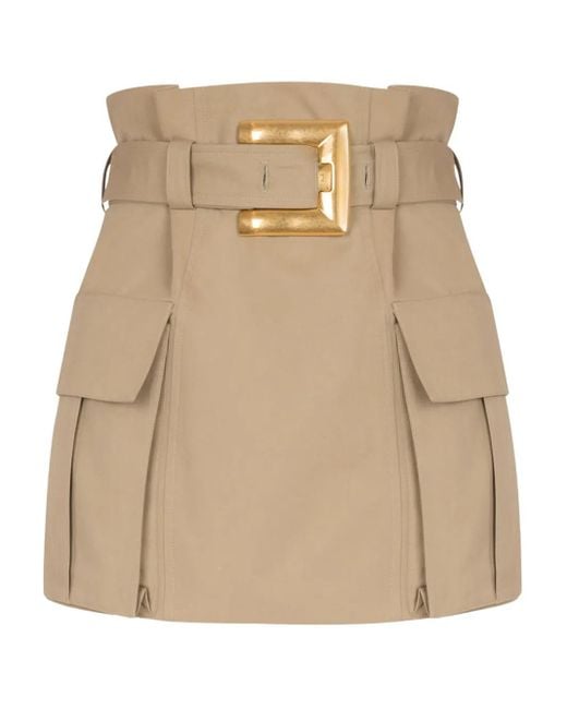 Balmain Natural Mini Gabardine Skirt