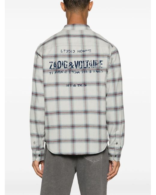 Zadig & Voltaire Stan Flanellhemd mit beflocktem Logo in Gray für Herren