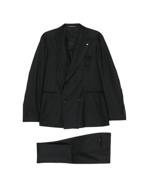 Tagliatore Black Double-Breasted Peak-Lapel Suit for men