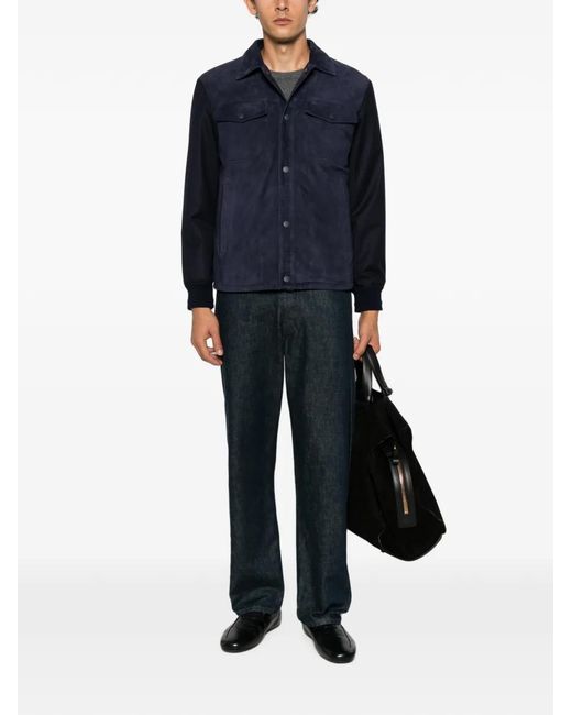 Canali Blue Suede Panelled Jacket for men