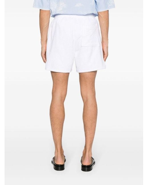 Rhude White Logo Embroidered Terry Cloth Shorts for men