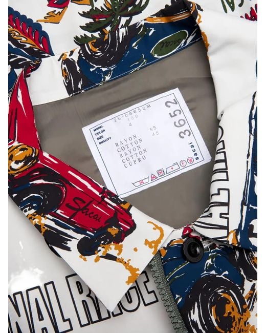 Sacai White Race-Car Tropical-Print Shirt for men