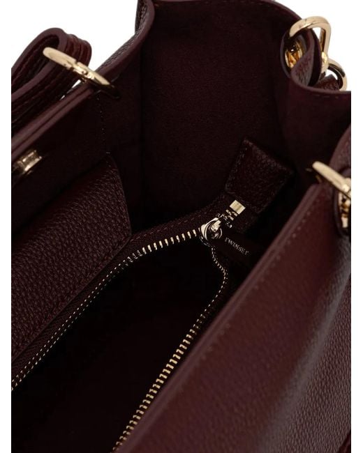 Twinset Purple Logo-Detail Grained-Effect Tote Bag