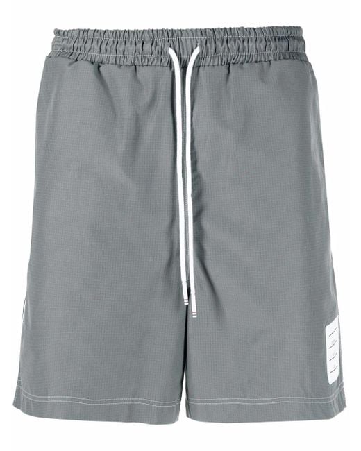 Thom Browne Gray Drawstring-Waist Track Shorts for men
