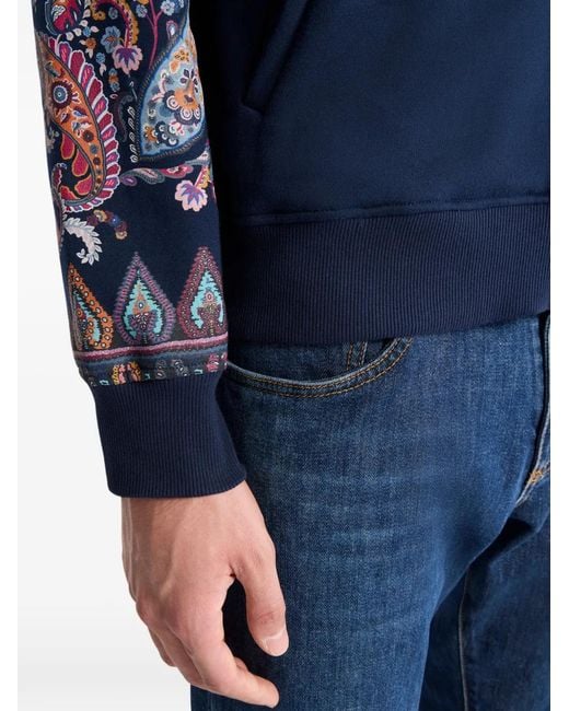 Etro Blue Floral Paisley-Print Hoodie for men