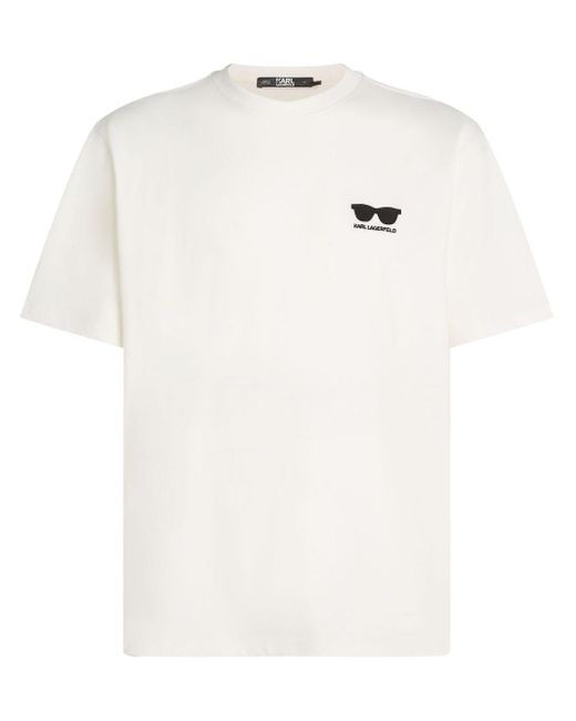 T-shirt con ricamo di Karl Lagerfeld in White da Uomo