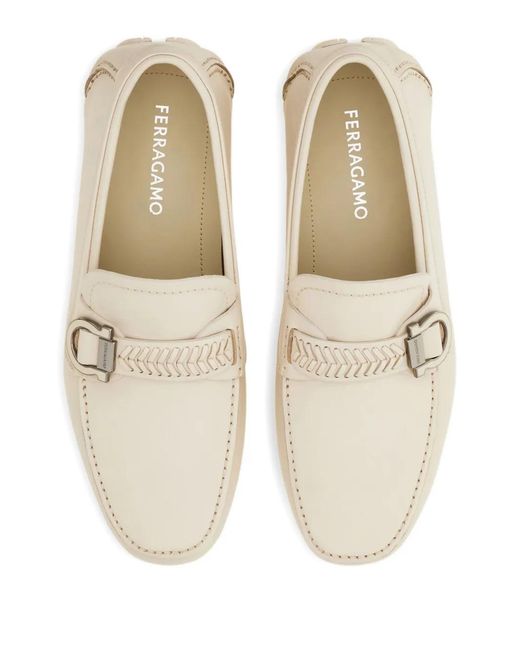Ferragamo White Woven-Strap Gancini-Ornament Loafers for men