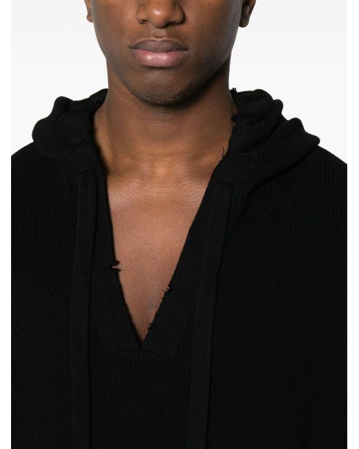 Laneus Black Distressed Knitted Hoodie for men