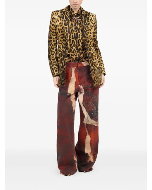 Roberto Cavalli Brown Jaguar Skin Print Single-Breasted Blazer
