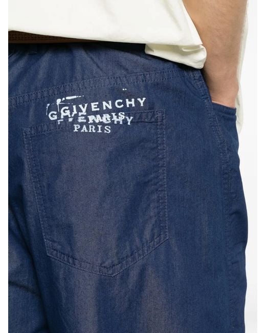 Givenchy Blue Logo-Print Belt-Loop Trousers for men