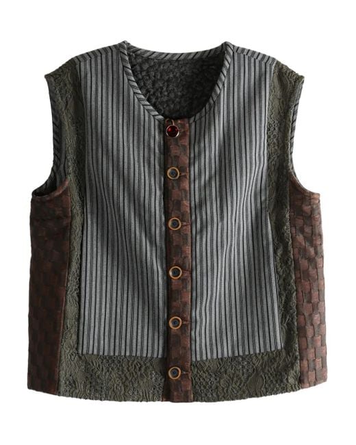 Commun's Black Patchwork Buttoned Vest