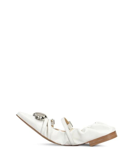Alchimia White Buckle-Strap Ballet Flats