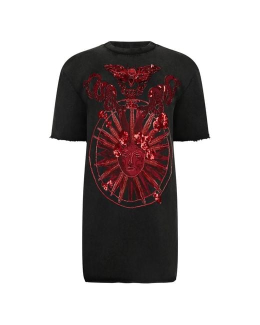 Philipp Plein Red Mini Open-Back Front-Sequin Dress