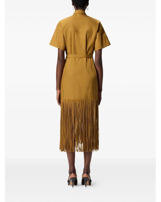 Pinko Long Shirt Dress With Fringing And Metallic Details