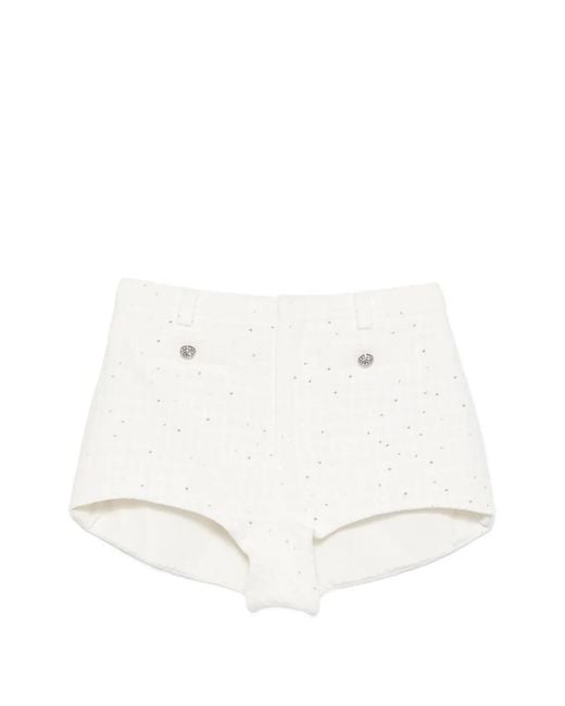 Alessandra Rich White Short Court À Boutons À Ornements