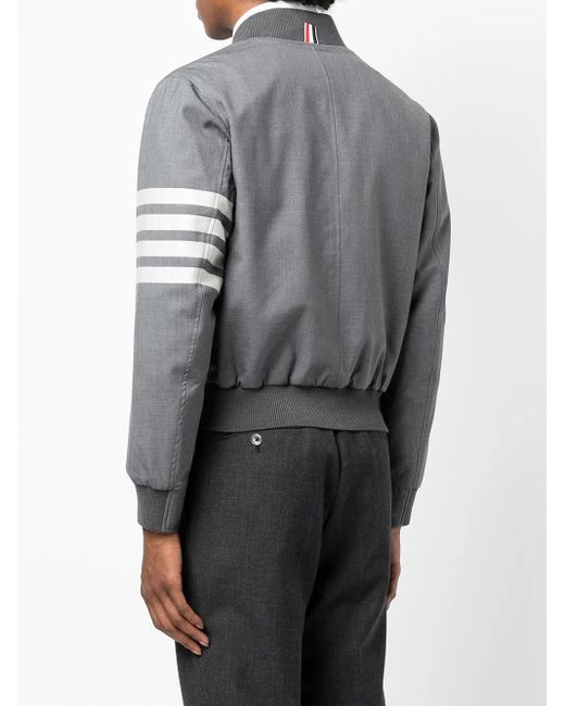 Thom Browne Gray Stripe-Detail Bomber Jacket for men