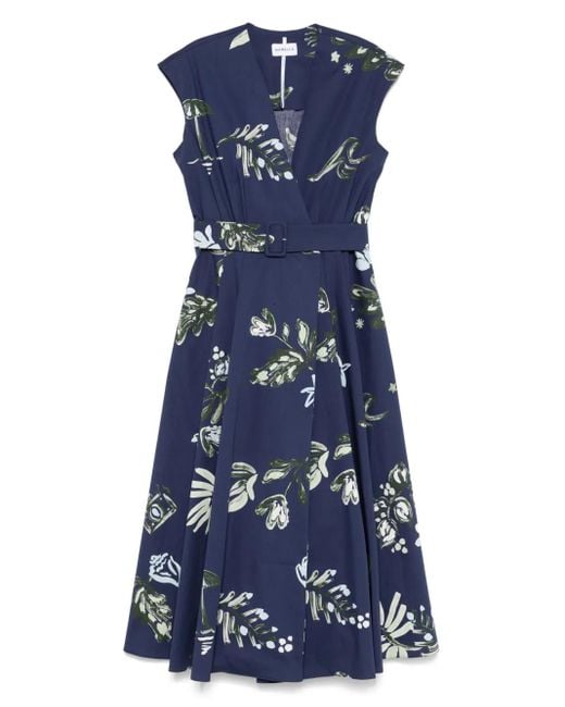 Marella Poplin Wrap Dress Blue