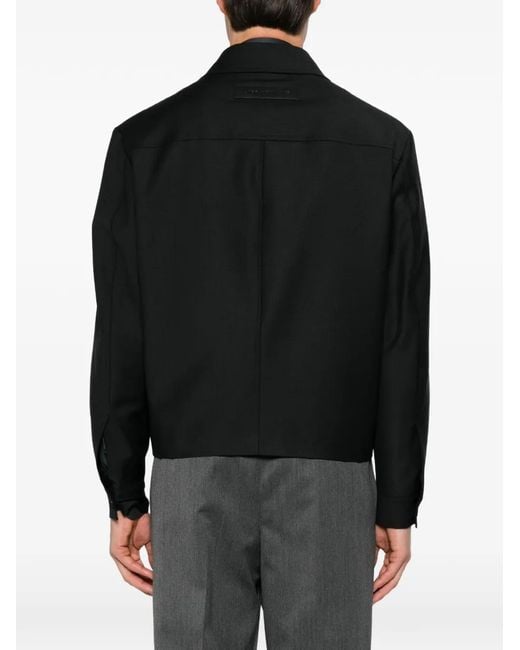 Low Brand Black Fold Pleated Button-Up Jacket for men