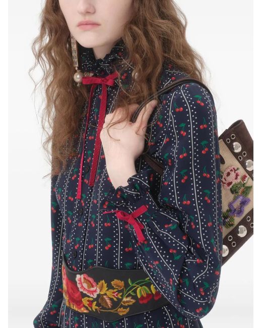 Valentino Garavani Blue Cherrific-Print Silk Shirt