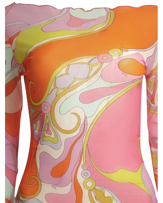 Emilio Pucci Orange Iride-Print Boat-Neck Dress