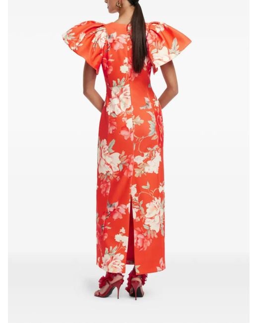 LEO LIN Lucinda フローラル パフスリーブ ドレス Red