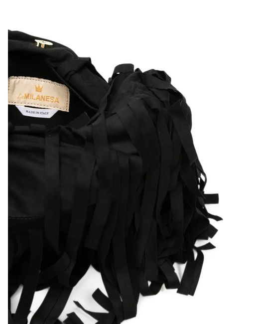 La Milanesa Black Agnese Fringe-Detail Shoulder Bag