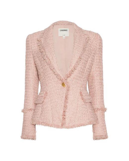 L'Agence Pink Kaisley Frayed Blazer