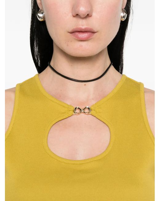 Twinset Yellow Ribbed Top With Logo