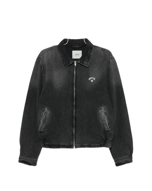 Arte' Black Logo-Embroidered Denim Jacket for men