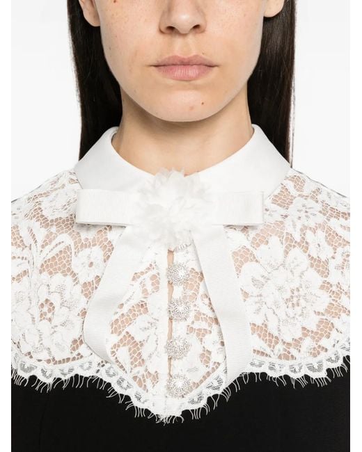 Self-Portrait Black Lace-Trimmed Bow-Detail Midi Dress