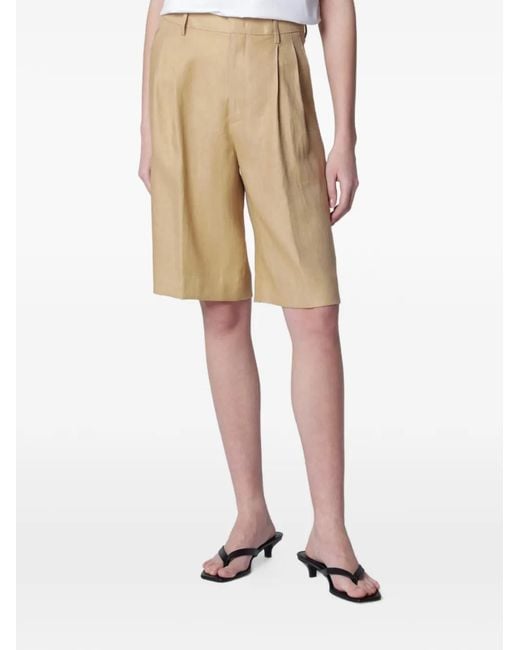 Tagliatore Natural Pleated Linen Shorts