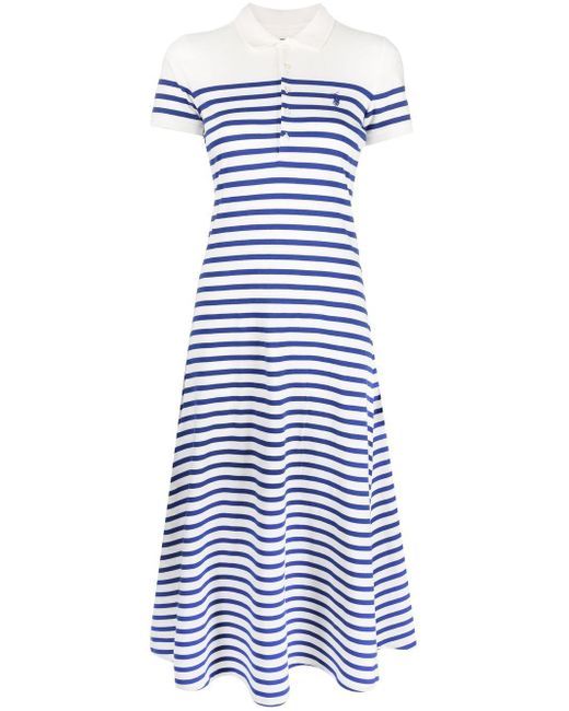 Polo Ralph Lauren Cotton Striped Flared Midi Dress in Blue | Lyst