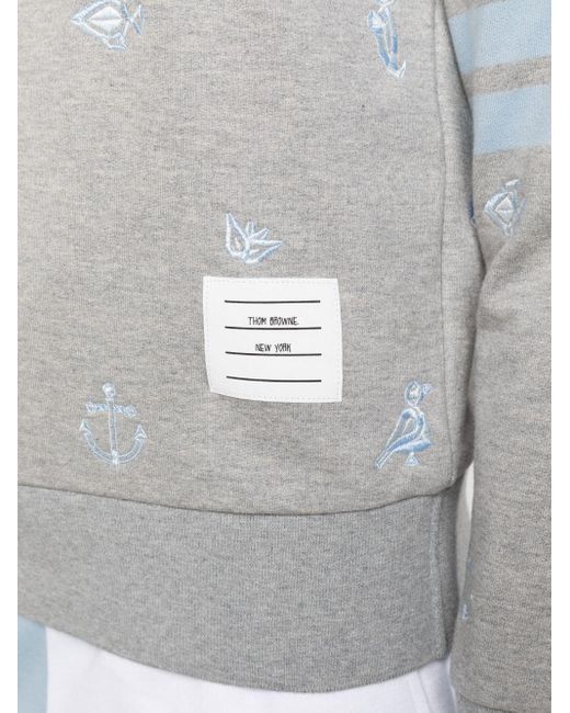 Thom Browne Gray Nautical Embroidery Crew Neck Sweatshirt