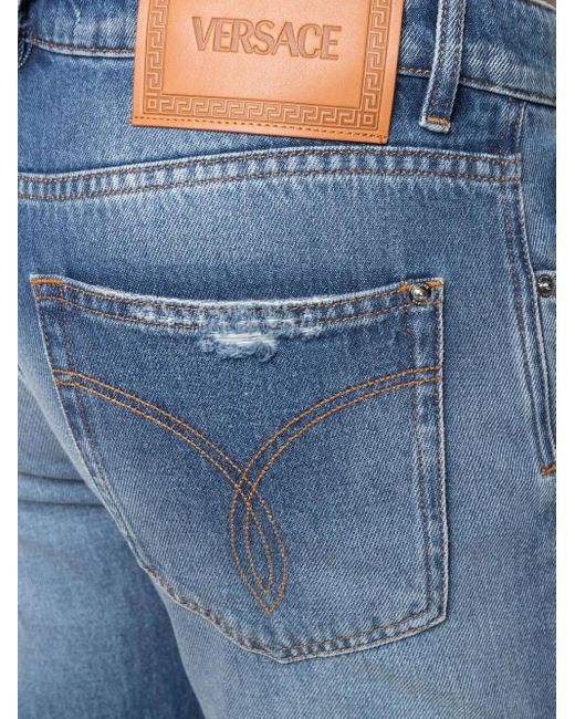 Versace Blue Distressed-Effect Straight-Leg Jeans for men
